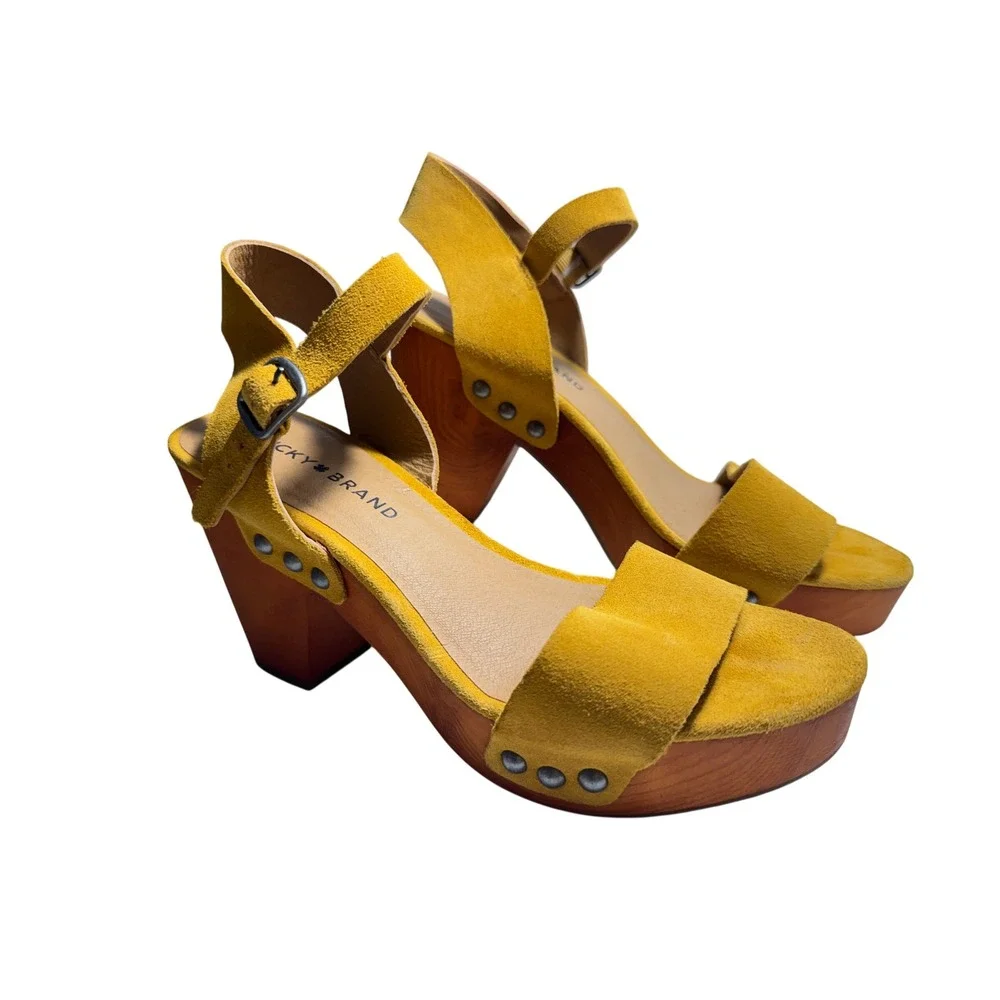 Lucky Brand Trisa Women's Suede Platform Sandals Mustard Yellow Boho Studded